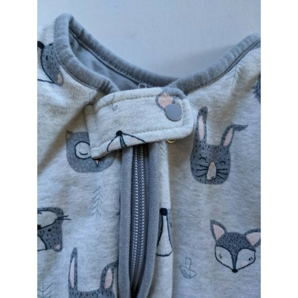 First Wish Baby Sleeping Bag Gray Animals Puffed Cotton Shell Zip Up Size 6-18 M - Picture 3 of 6